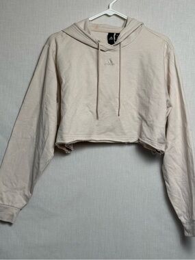 Adidas Cropped Hoodie Women’s Large Cream Minimal Logo Sweatshirt Large